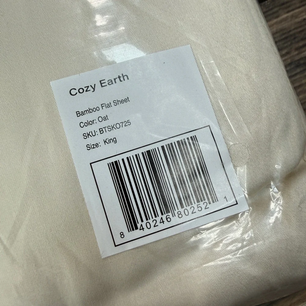 Cozy Earth King Flat Sheet Oat Bamboo Viscose Luxury Cooling BTSKO725 NWT